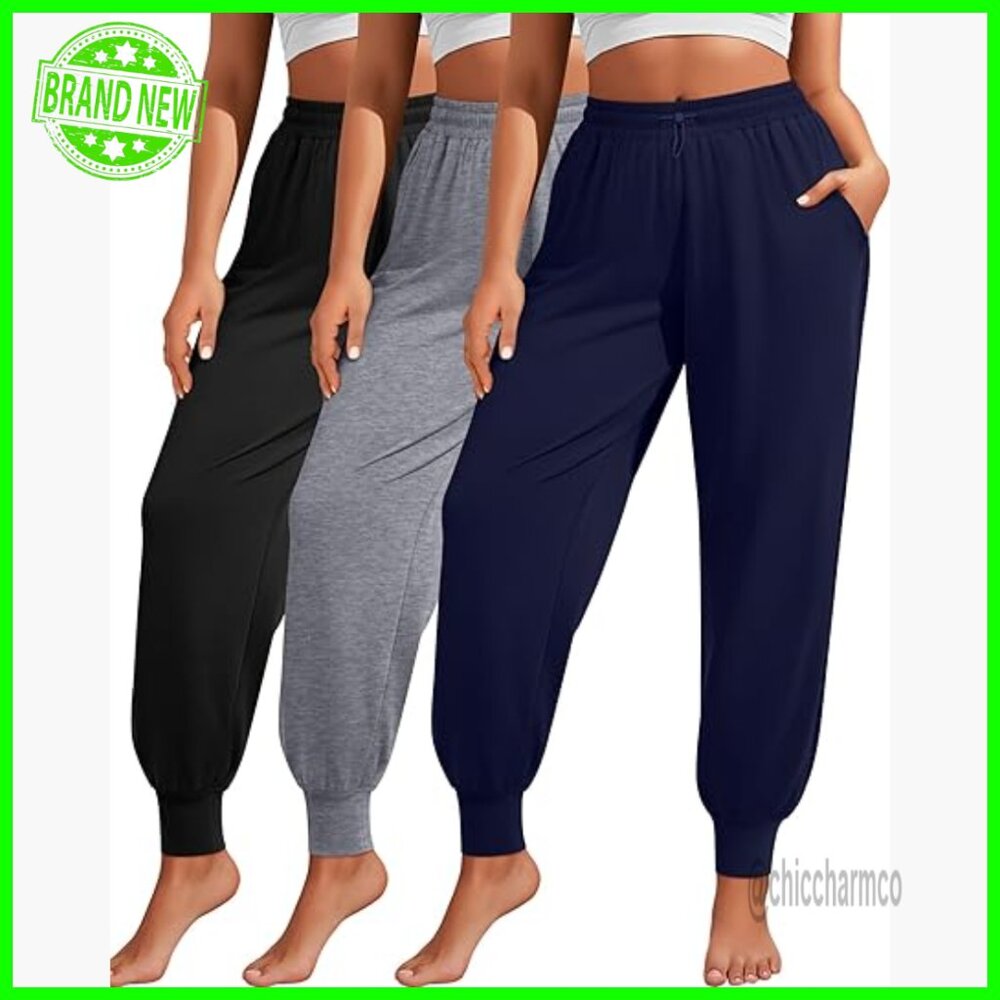Plus Size Yoga Joggers 3 Pack Lightweight Sweatpants with Pockets